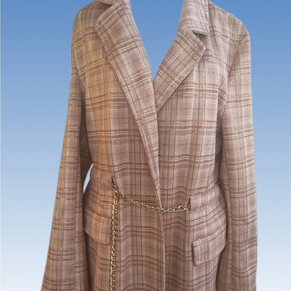 Alice Blue Pink Plaid Long Blazer with Chain Belt size XL - Picture 3 of 9